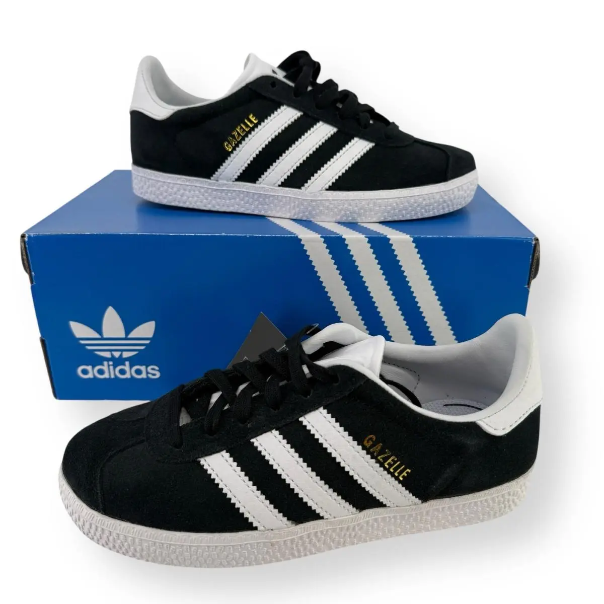 Adidas Gazelle Boy Girl Black White Suede Sneakers Tennis Shoes Youth Sz 1