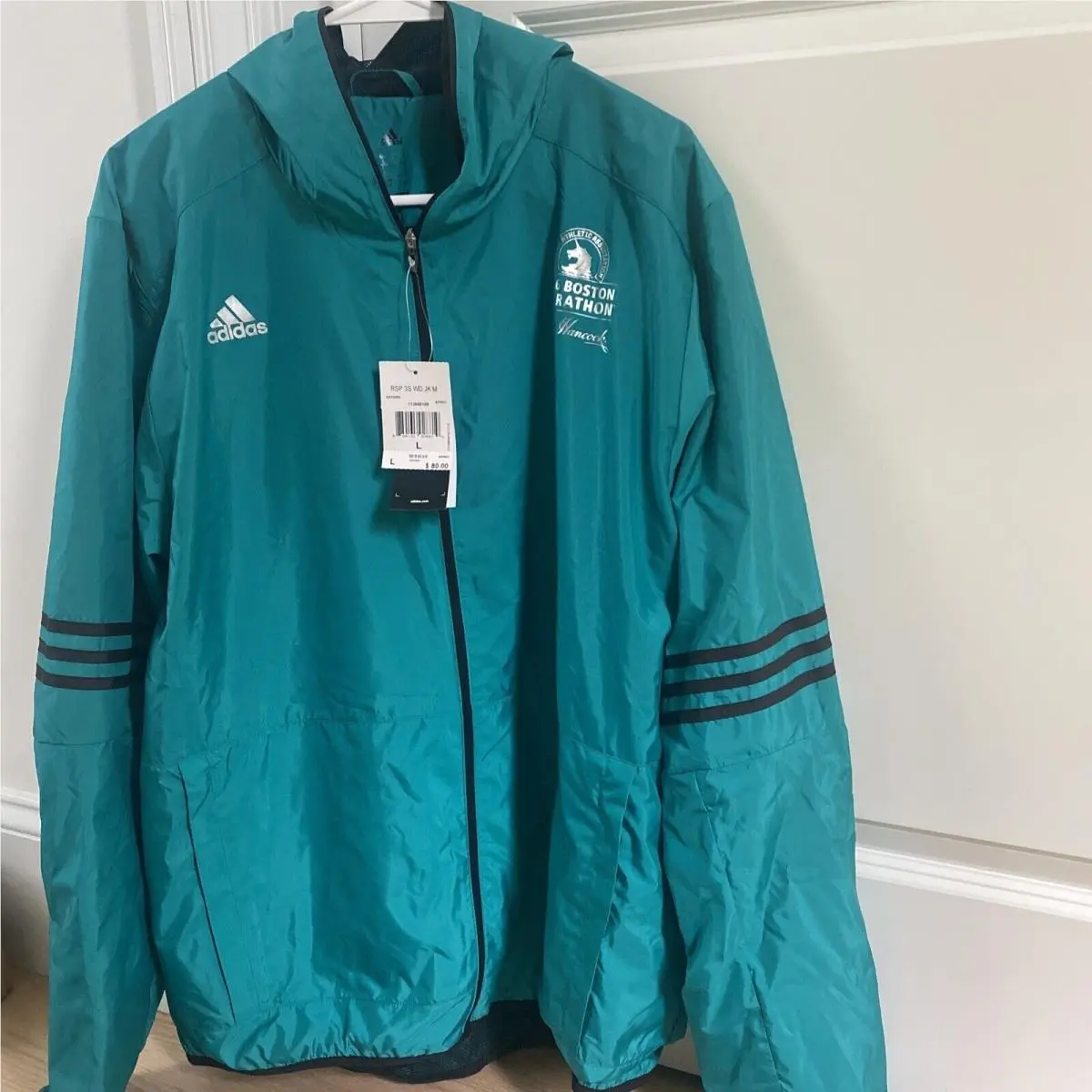 2016 Boston Marathon Jacket Adult Large Adidas Climaproof Running Green Hooded