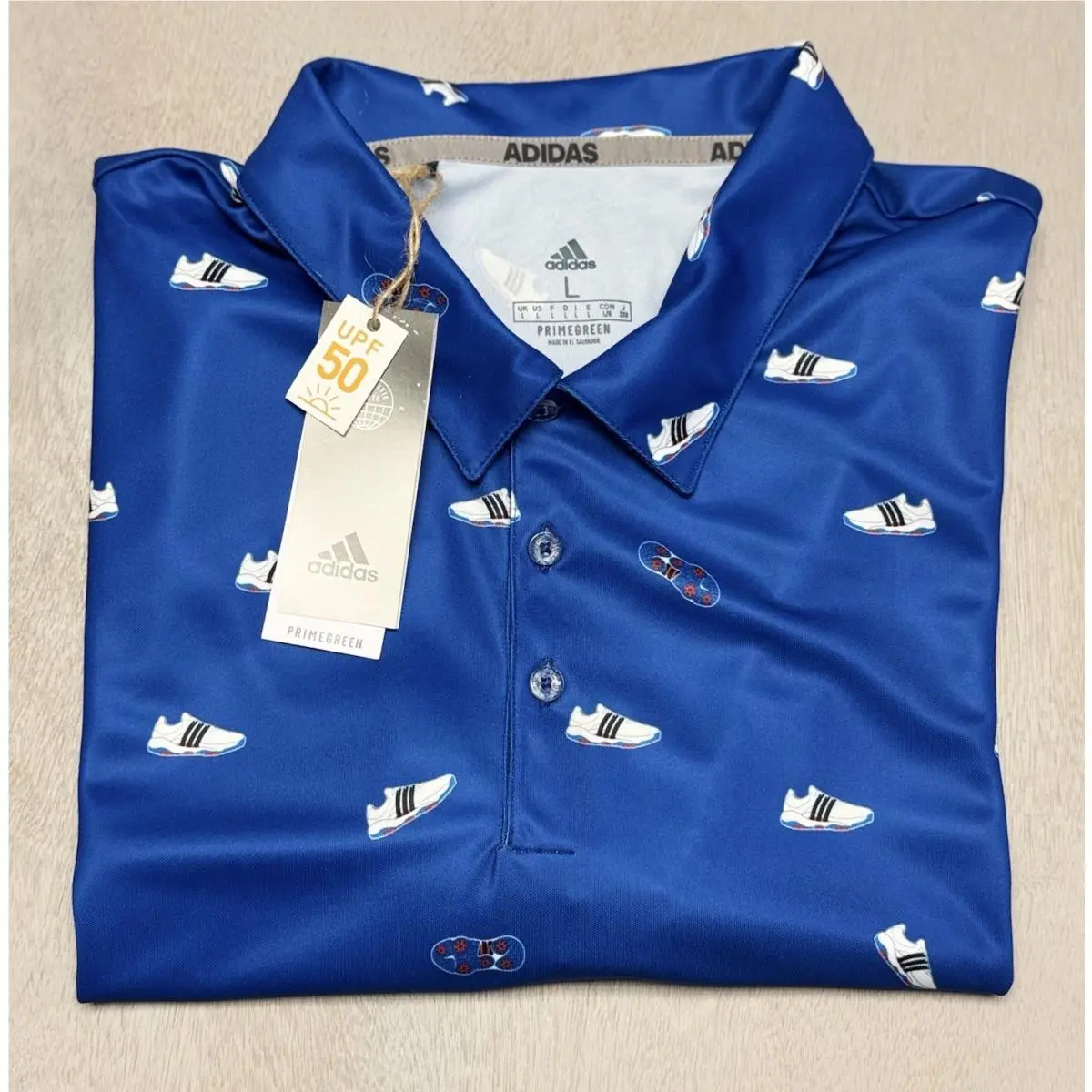 Adidas Polo Golf Shirt Men`s Large Tour360 Infinity Golf Shoes Aop Print Upf 50