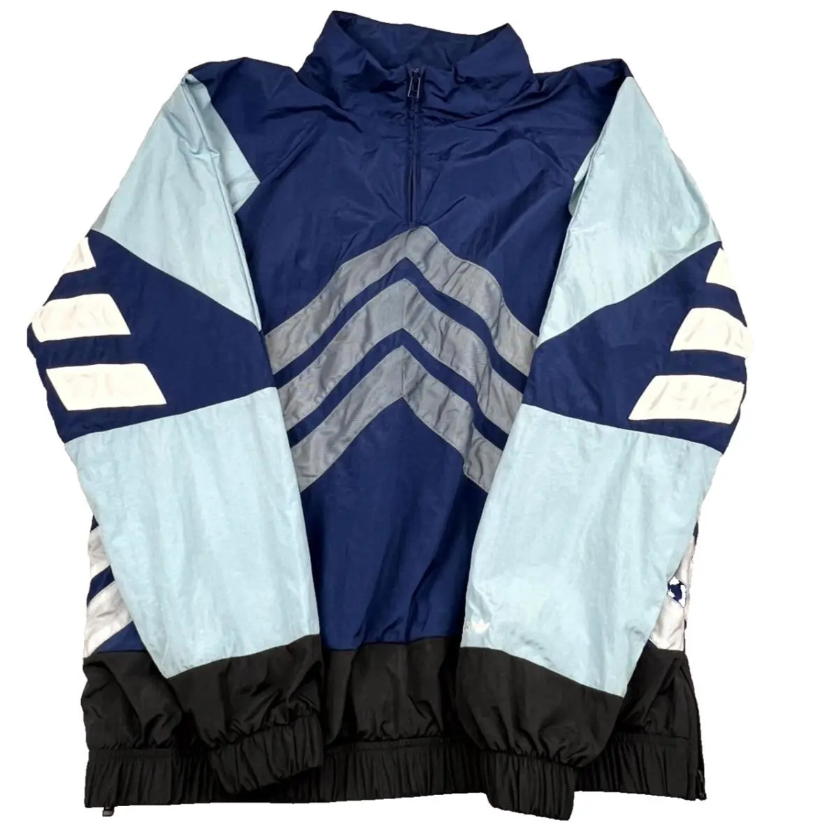 Adidas Orginals Anorak Jacket Men Medium Blue V Striped 1/4 Zip Windbreaker
