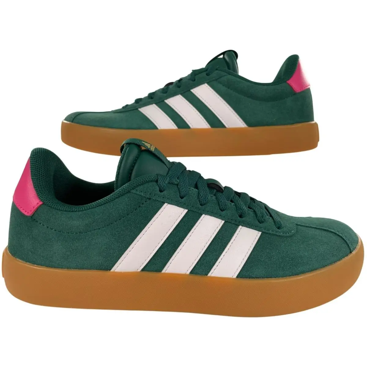 VL Court 3.0 Sportswear Sneakers Green Suede W/pink Trim Women`s Sz 8 by Adidas