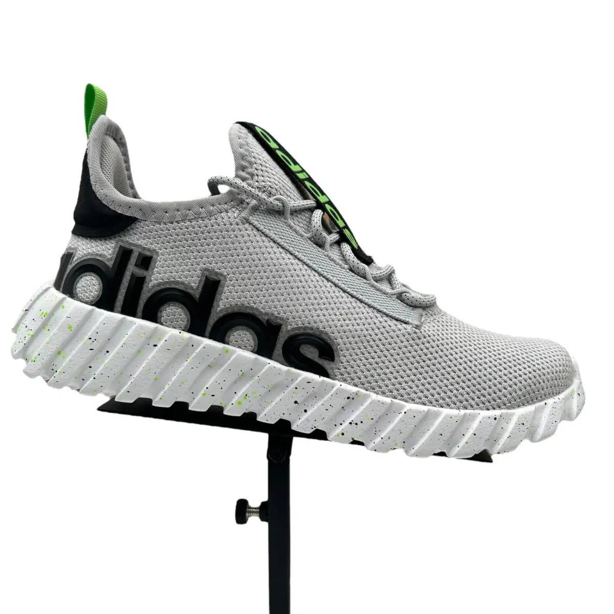 Adidas Kaptir Youth Boy`s/girl`s Knit Sneakers Size 4 Gray/black/green Lace up