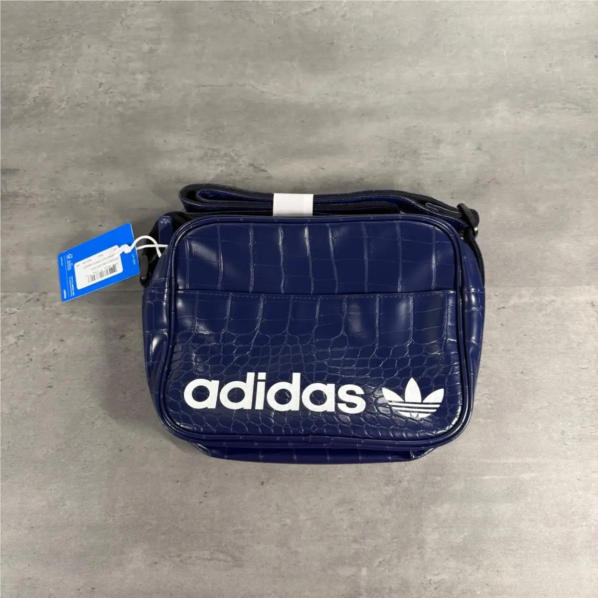 Adidas Airliner Tote Women OS Navy Blue Croc Embossed Crossbody Bag KM3699 Rare