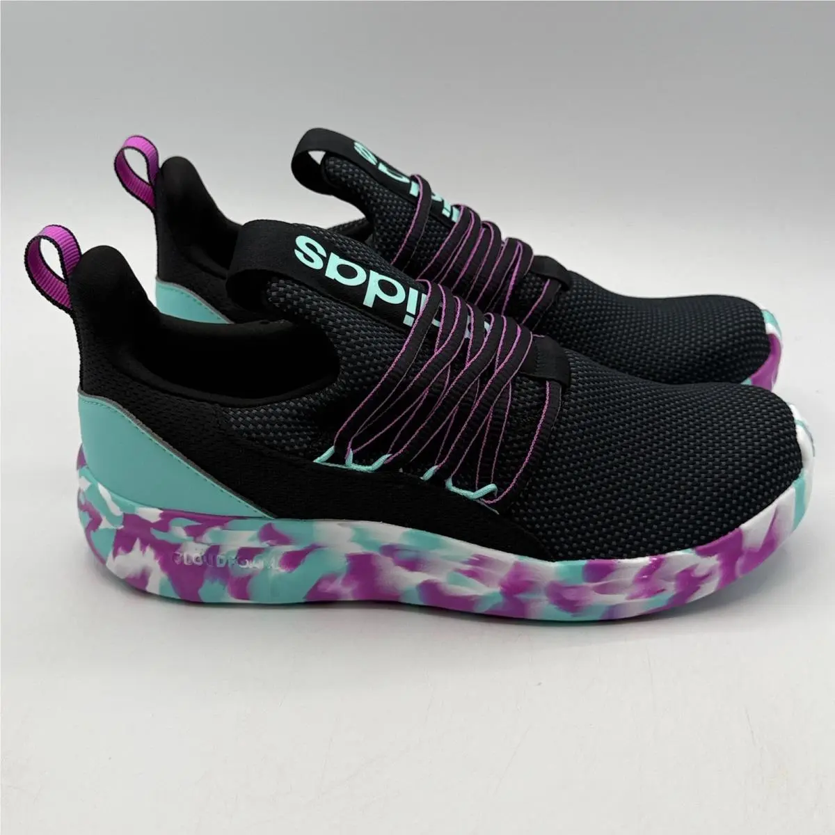 Adidas Lite Racer Adapt 7.0 K Shoes Kids Size 7 Black Mint Running JS2291