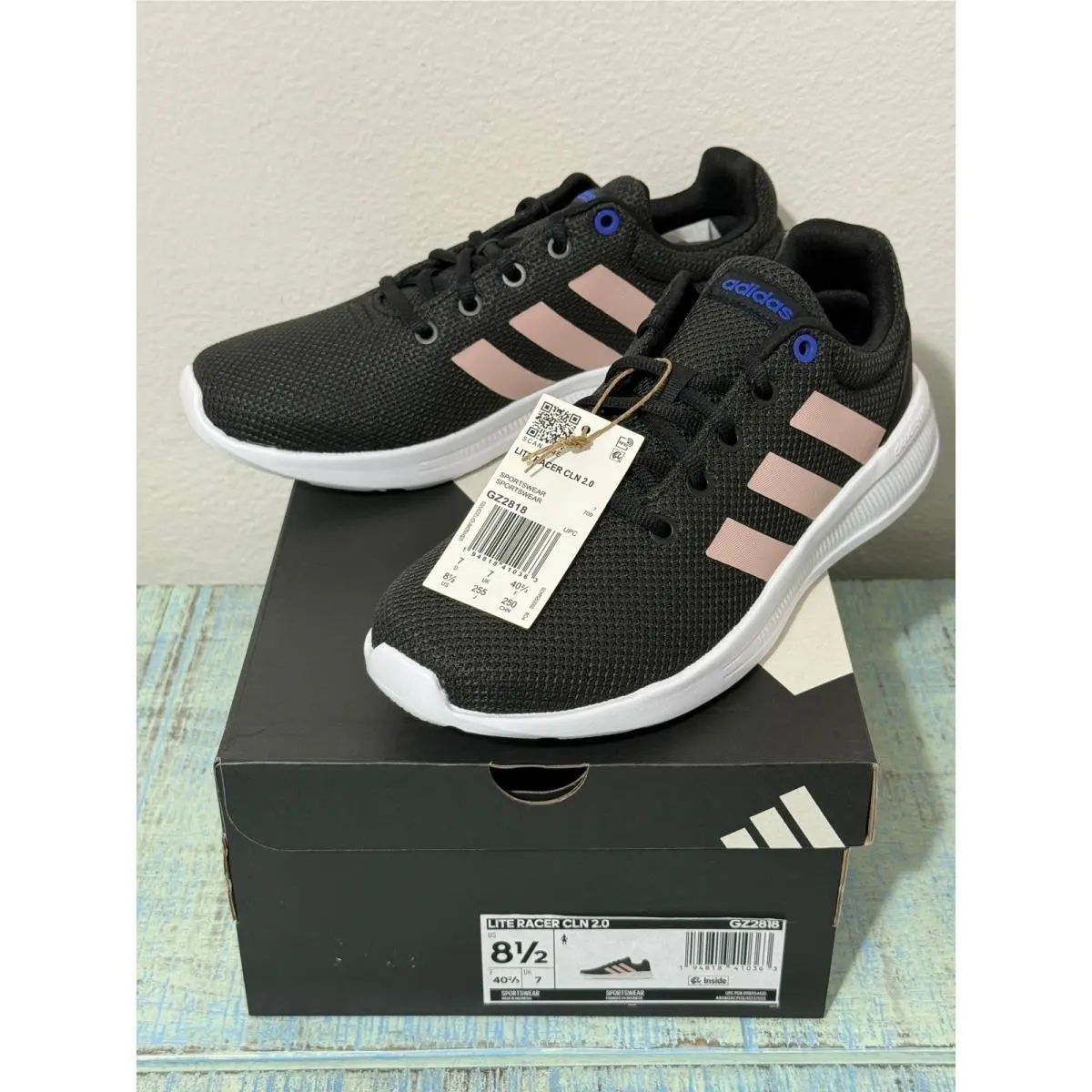 Adidas Lite Racer Cln 2.0 Women`s Running Shoes Size 8.5 Black/pink