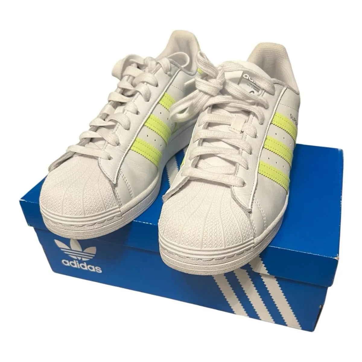 Adidas Women`s Superstar Originals Shell White Bright Green FX6090 Size 10.5