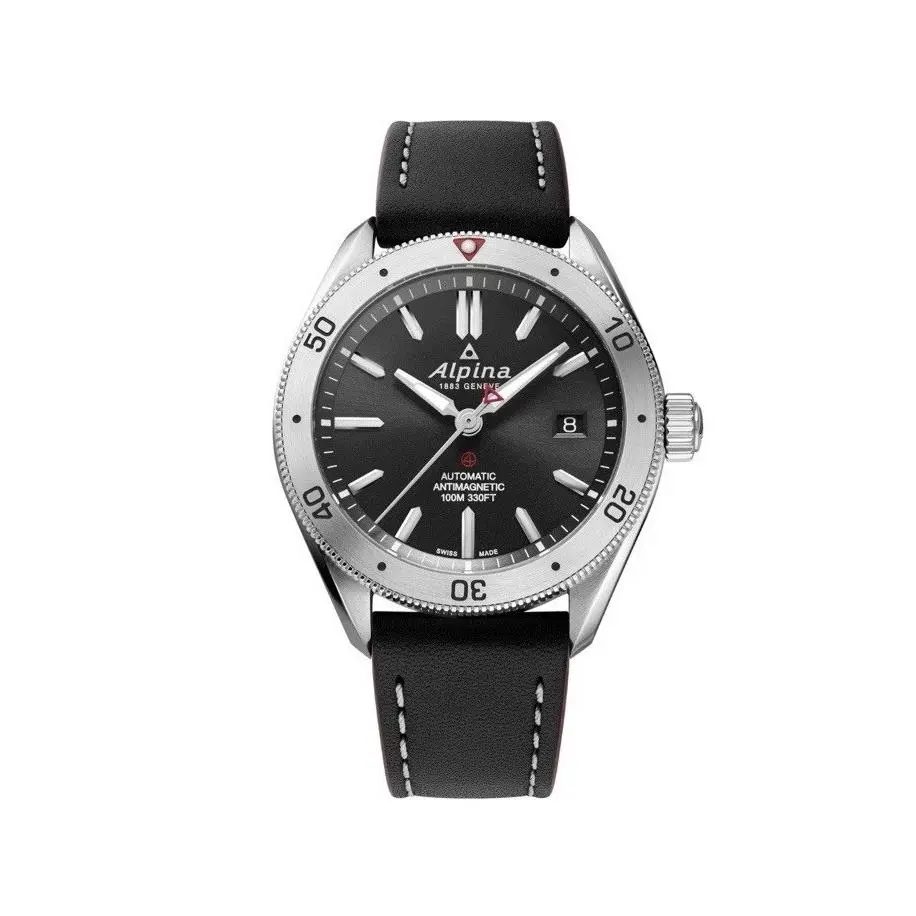 Alpina Mens Alpiner Automatic Silver Stainless Steel Case and Black Leather