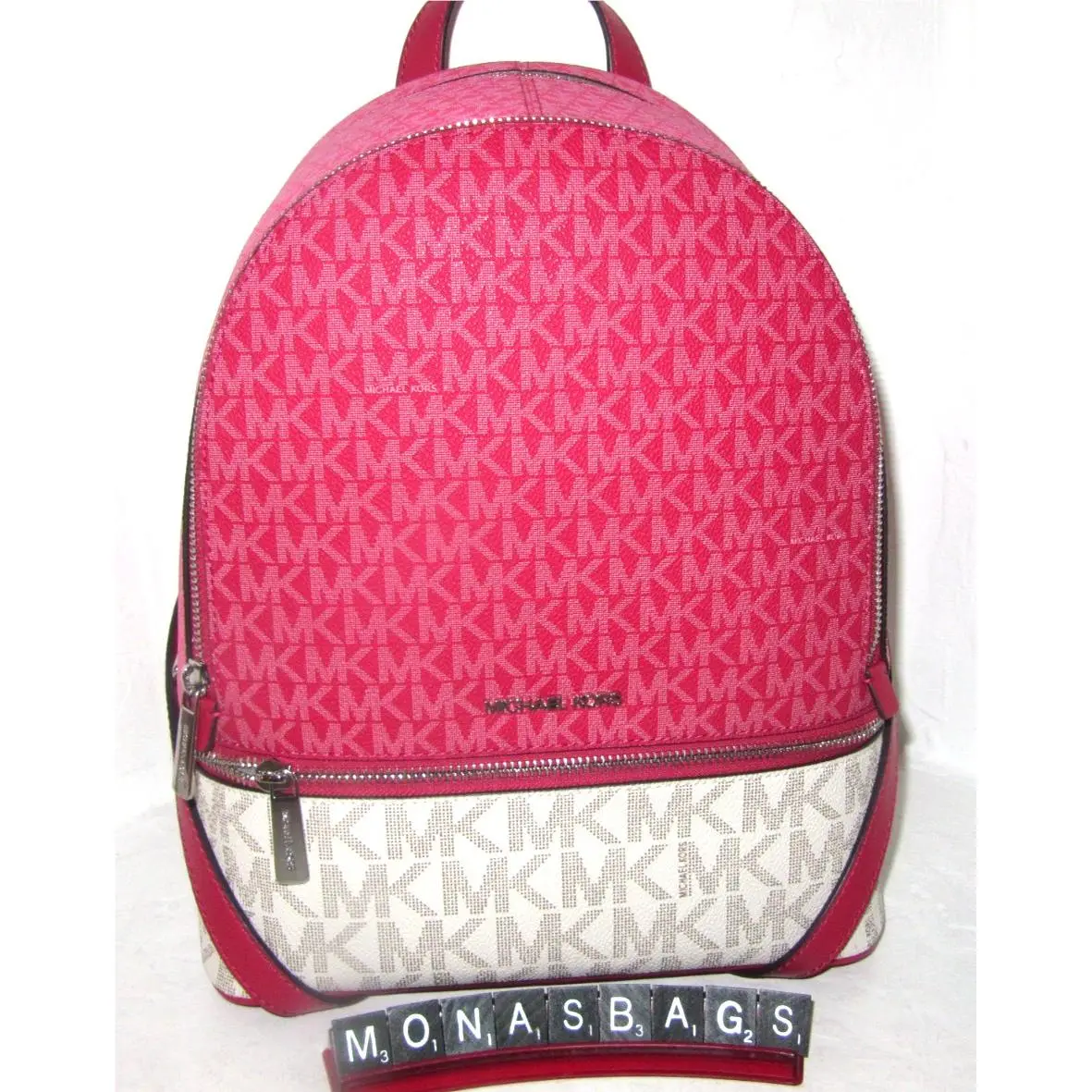 Michael Kors Rhea Medium Color-block Signature Logo Backpack Dark Raspberry