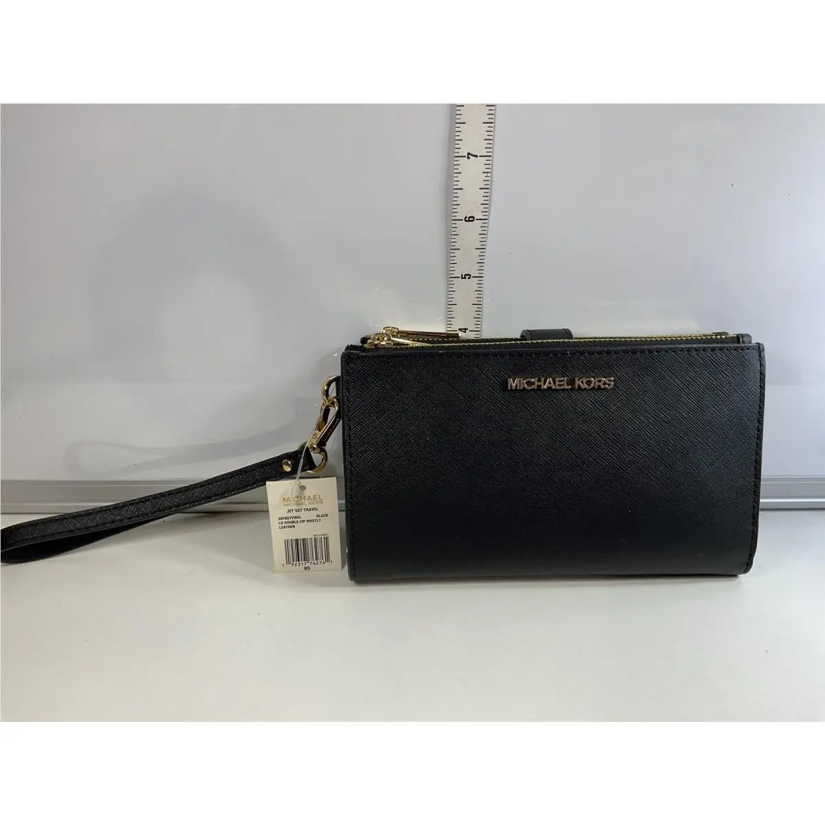 Michael Kors Jet Set Large Double Zip Wristlet Black Leather