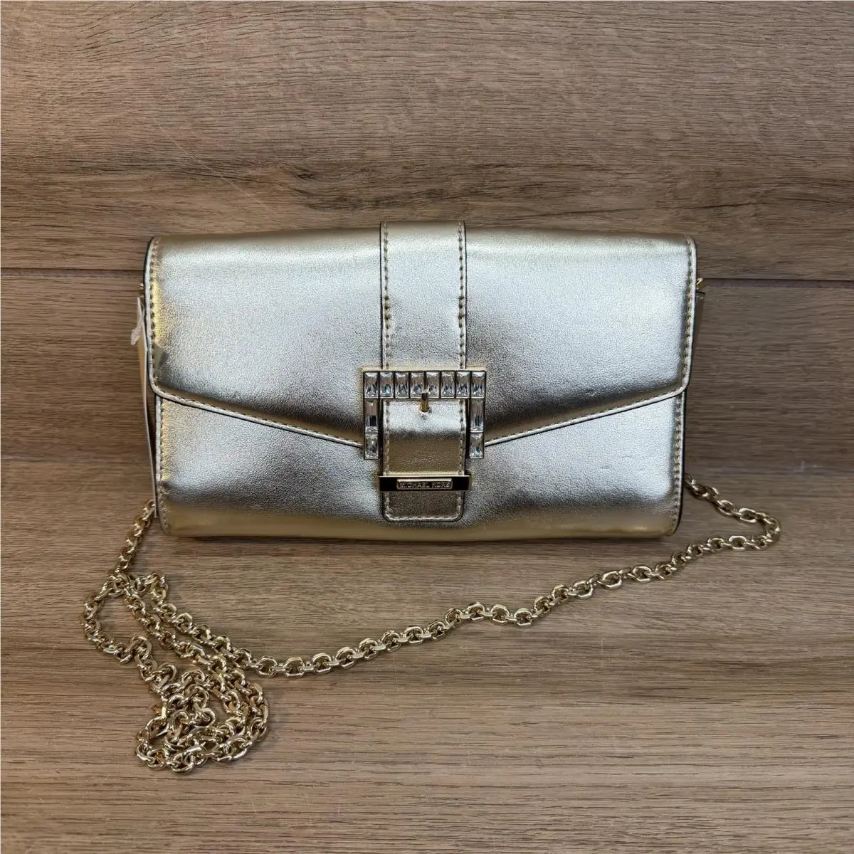 Penelope Gold Metallic Leather Clutch Crossbody by Michael Kors