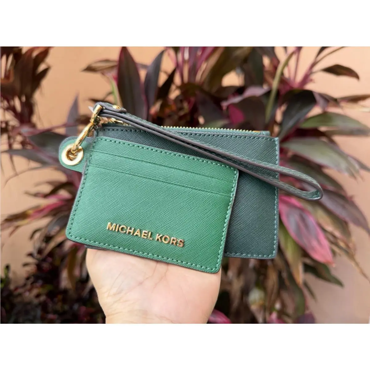 Michael Kors Giftable Small Card Case Duo Wristlet Jewel Green Multi
