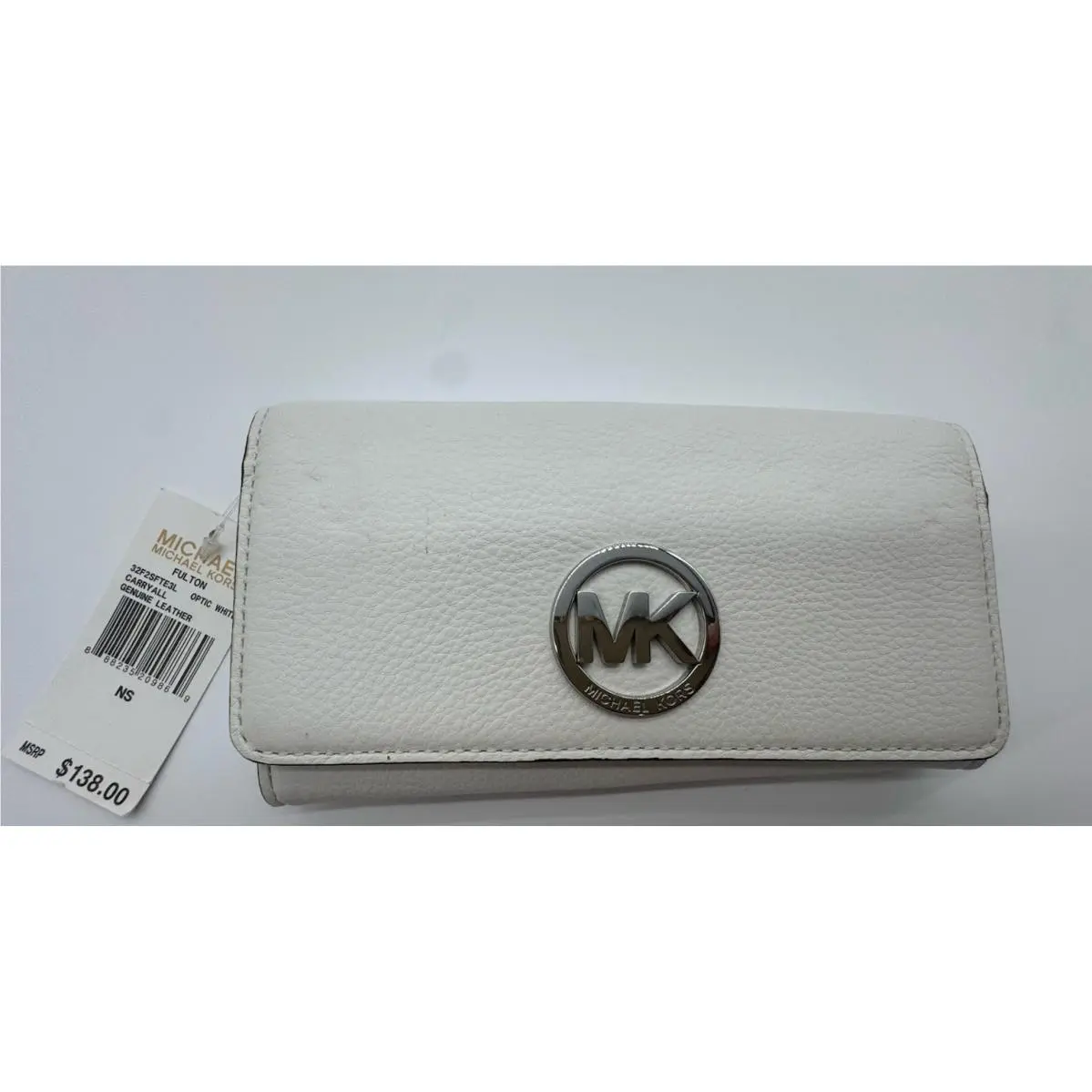 Fulton Continental Wallet White Leather Silver Logo by Michael Kors