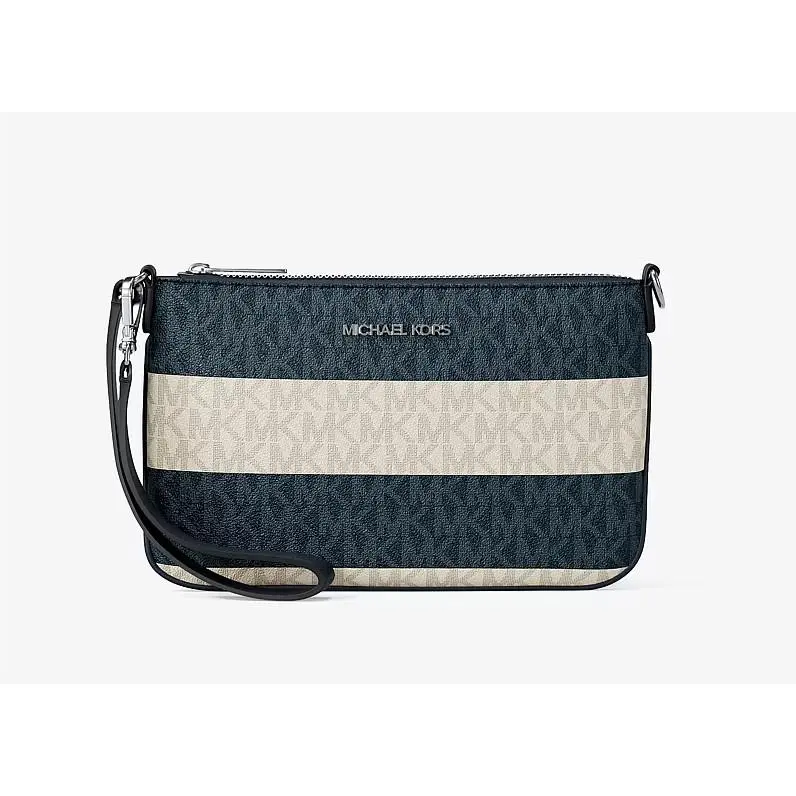 Jet Set Travel Small Striped Logo Convertible Wristlet Wallet Navy by Michael Kors