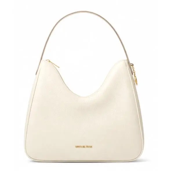 Michael Kors Nayla Medium Pebbled Leather Hobo Shoulder Bag Light Cream