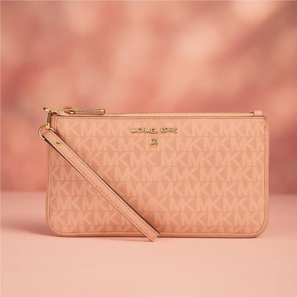 Michael Kors Jet Set Charm Medium Top-zip Wristlet – Fawn Signature Wallet