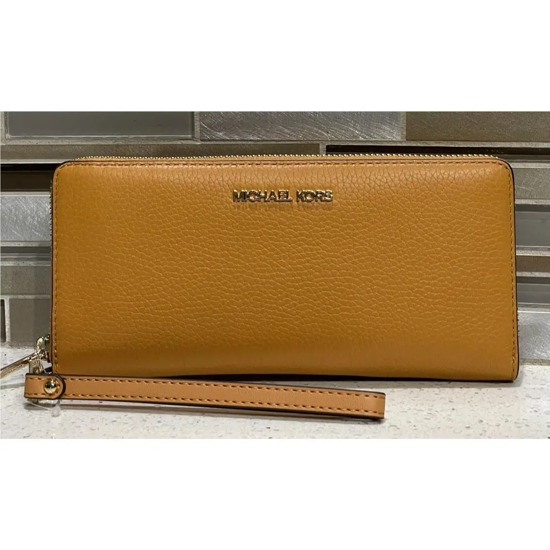 Jet Set Large Travel Continental MK Zip Wallet Cider Yellow Gold by Michael Kors