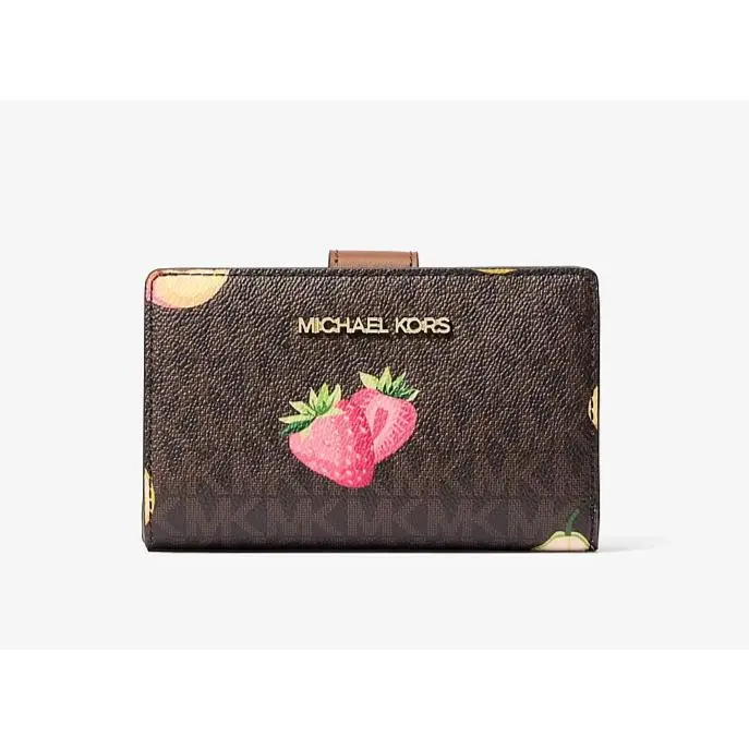 Michael Kors Jet Set Printed Signature Logo Bi-fold Medium Wallet Brown