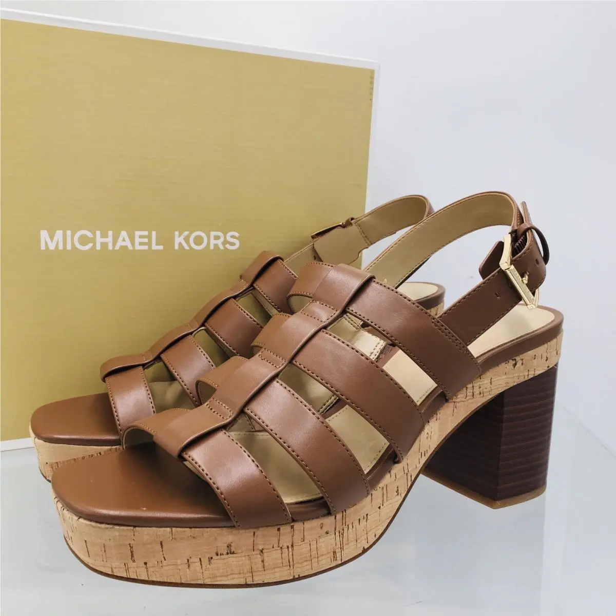 Michael Kors Marcela Platform Sandal Luggage Leather Women’s Sandals 10 M