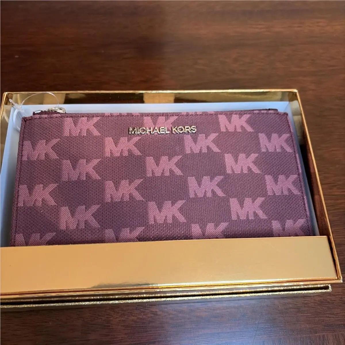 Michael Kors Monogrammed Double Zip Jet Set Wallet Oxblood Rouge Wristlet