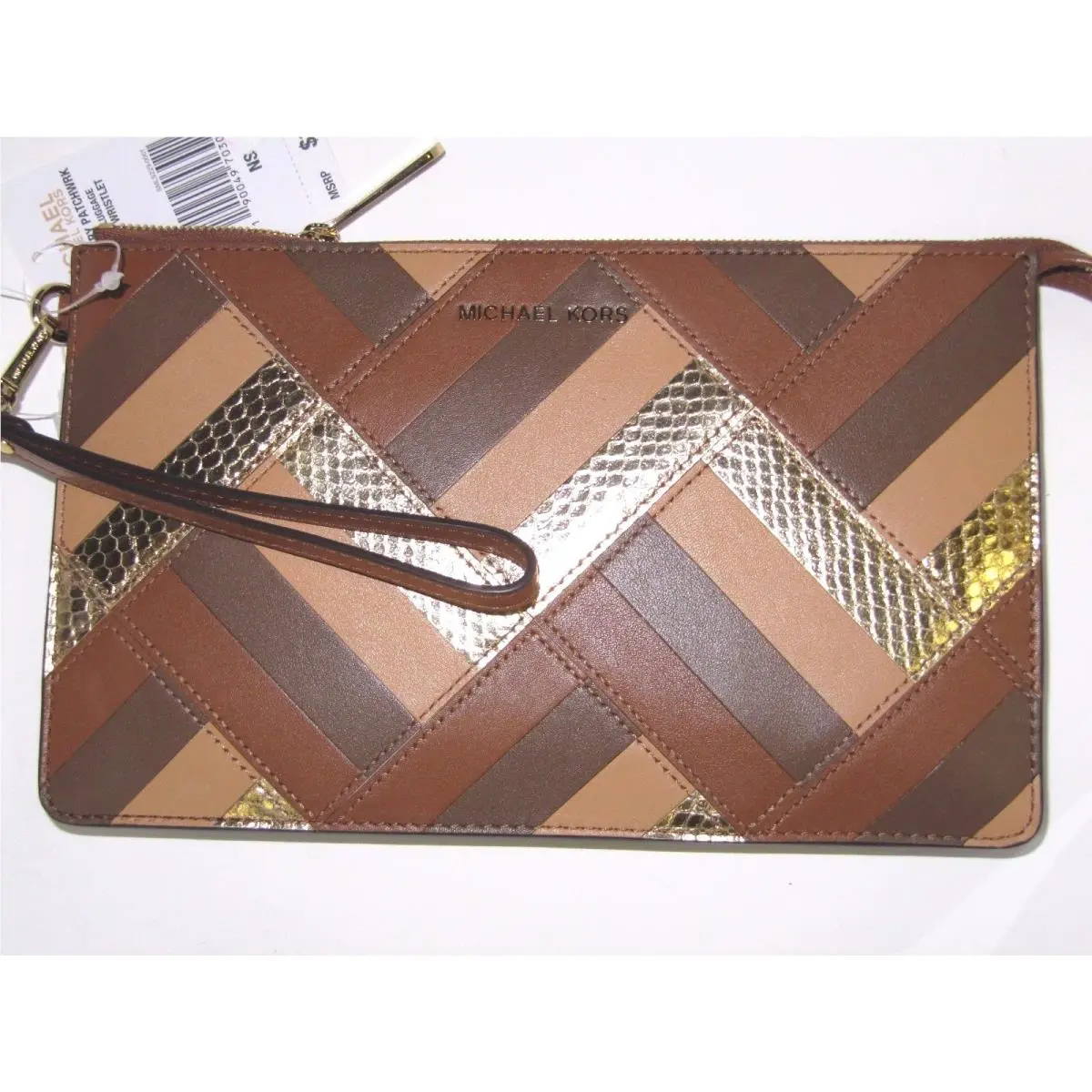 Michael Kors Zig Zag Daniela Luggage Leather Large Wristlet Clutch Bag