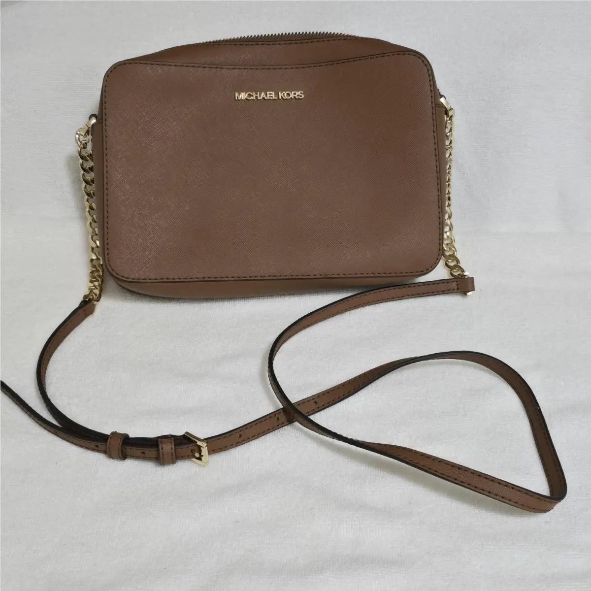 Jet Set Travel Med Dome Brown Saffiano Leather Crossbody Purse by Michael Kors