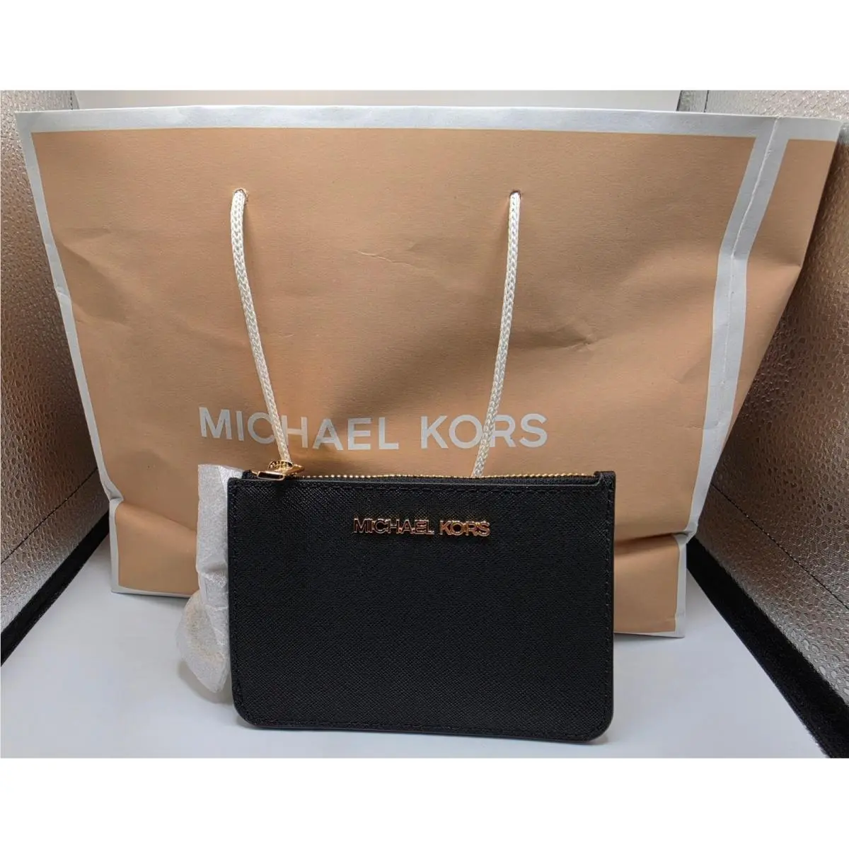 Michael Kors Jet Set Travel Small Top Zip Coin Pouch ID Wallet Black