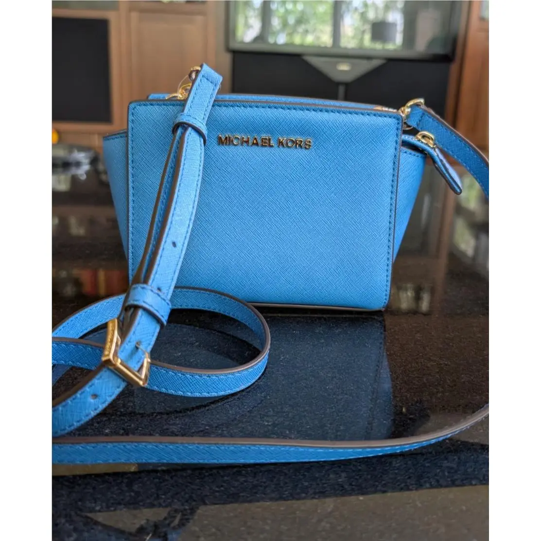 Selma Mini Messenger Bag in Heritage Blue Saffiano Leather-$178 by Michael Kors