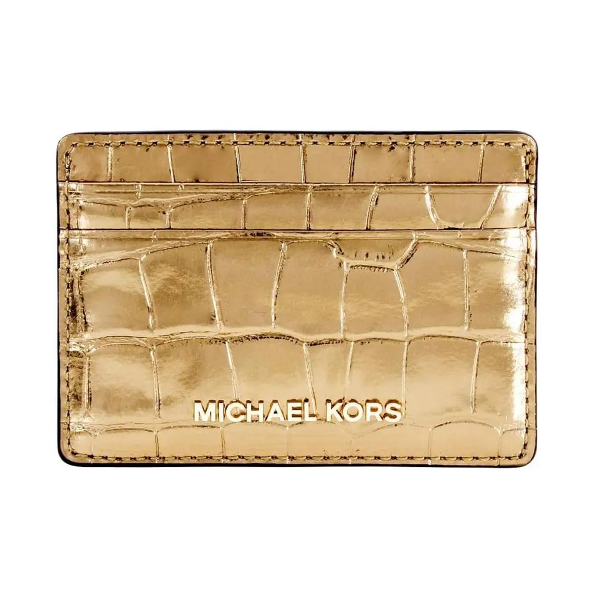 Michael Kors Jet Set Travel Metallic Embossed-leather - Card Case - Gold - 32F7M