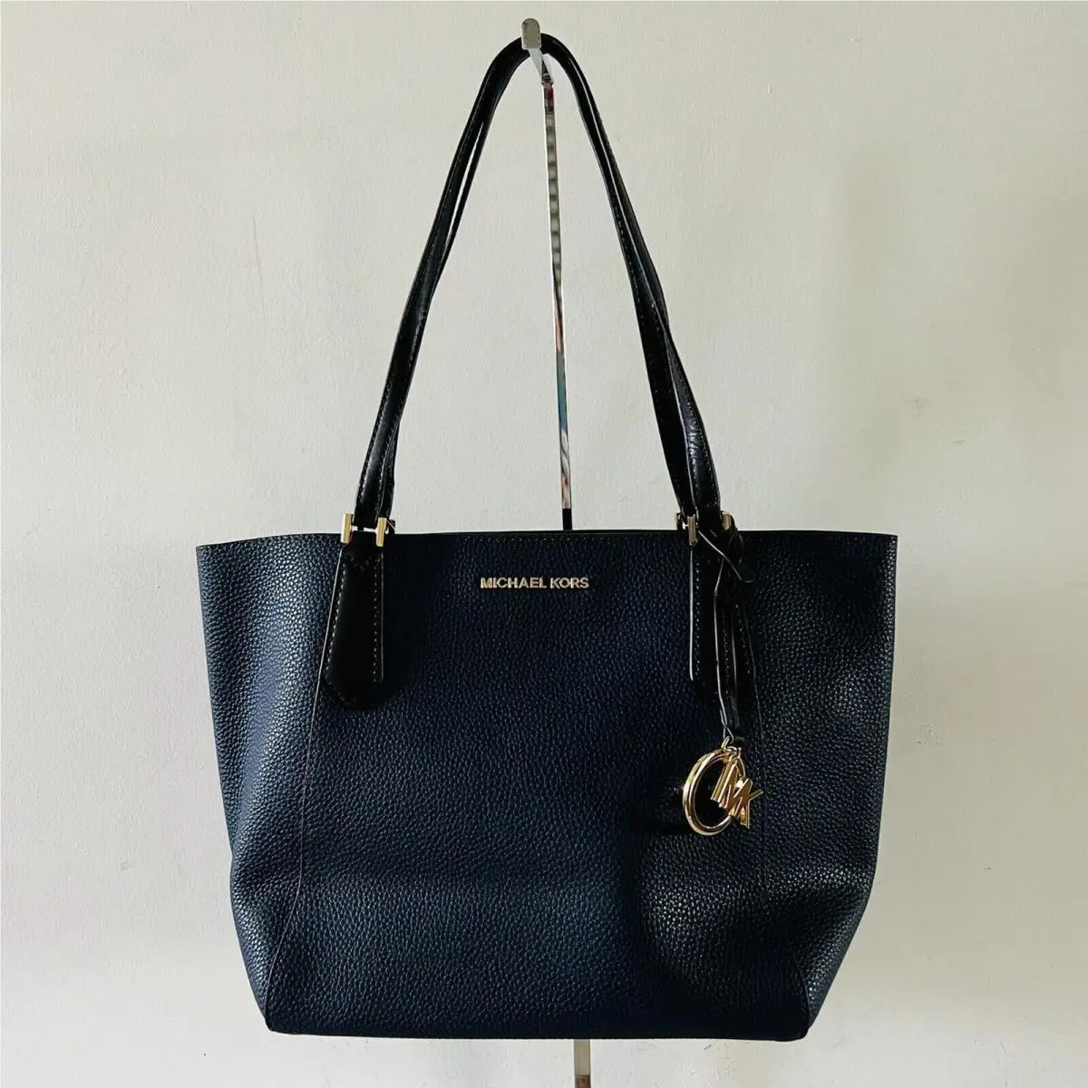 Kimberly Navy Black Leather Small Bonded Tote Bag by Michael Kors