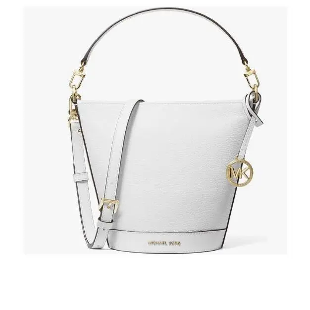 Michael Kors Townsend Pebbled Leather Women`s Small Bucket Crossbody Bag -white
