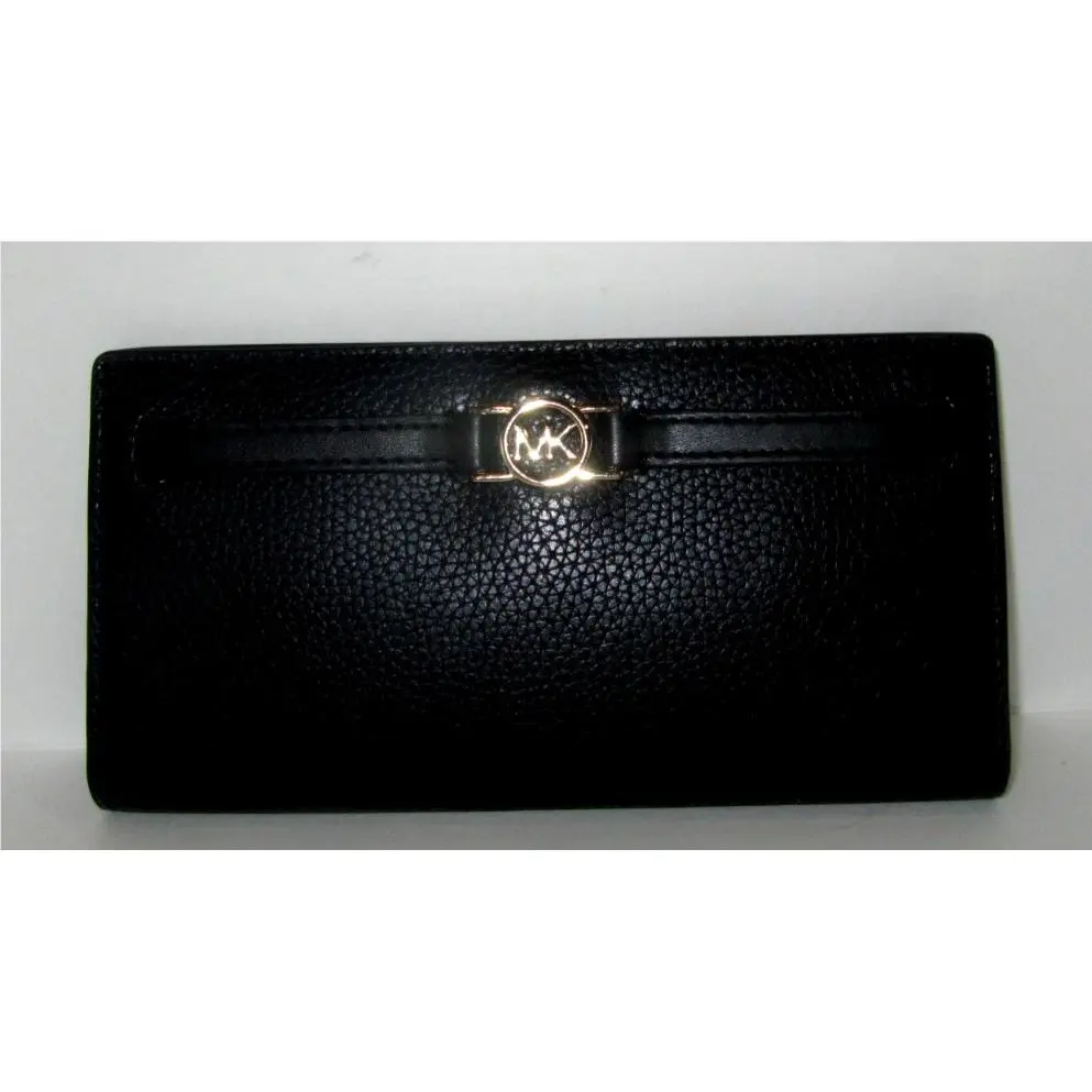 Michael Kors Reed Large Snap Wallet Black Pebbled Leather