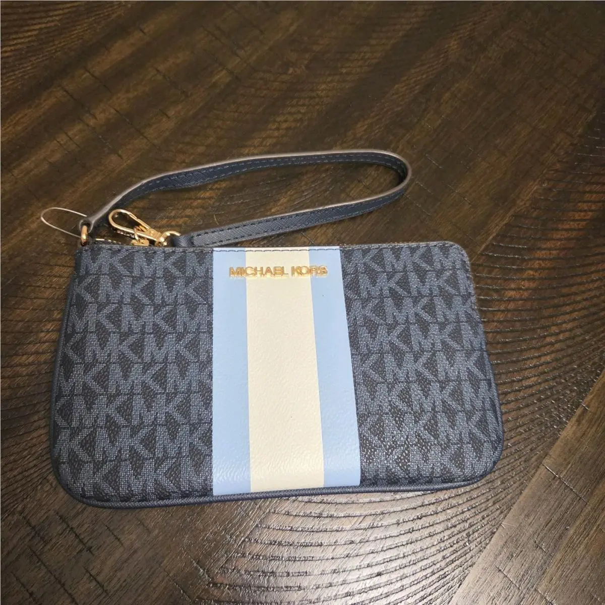 Jet Set Travel Large Top Zip Wristlet Navy Blue/white/gold Purse by Michael Kors
