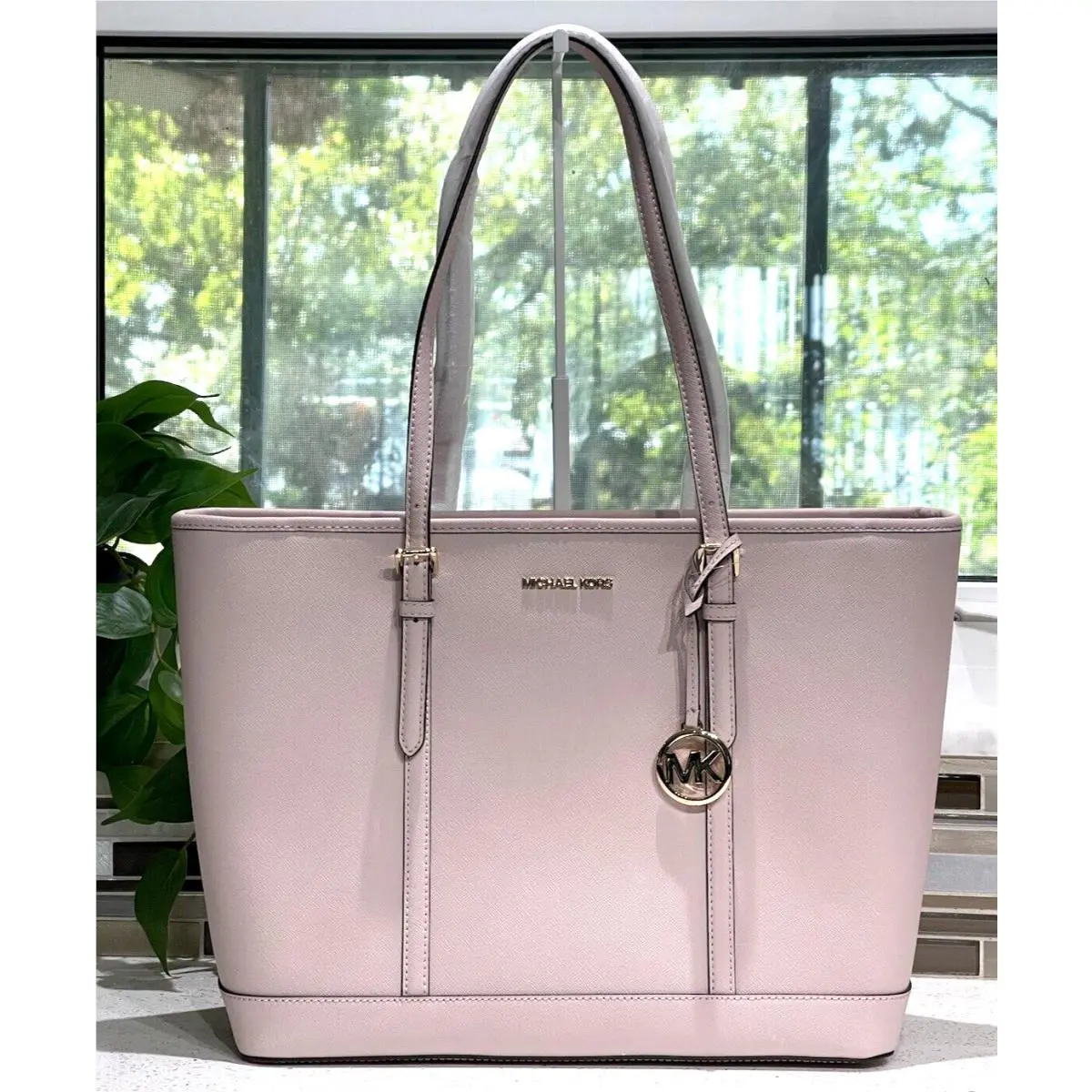 Michael Kors Jet Set Travel Large Zip Shoulder Tote Bag Purse Pink Blush Leather
