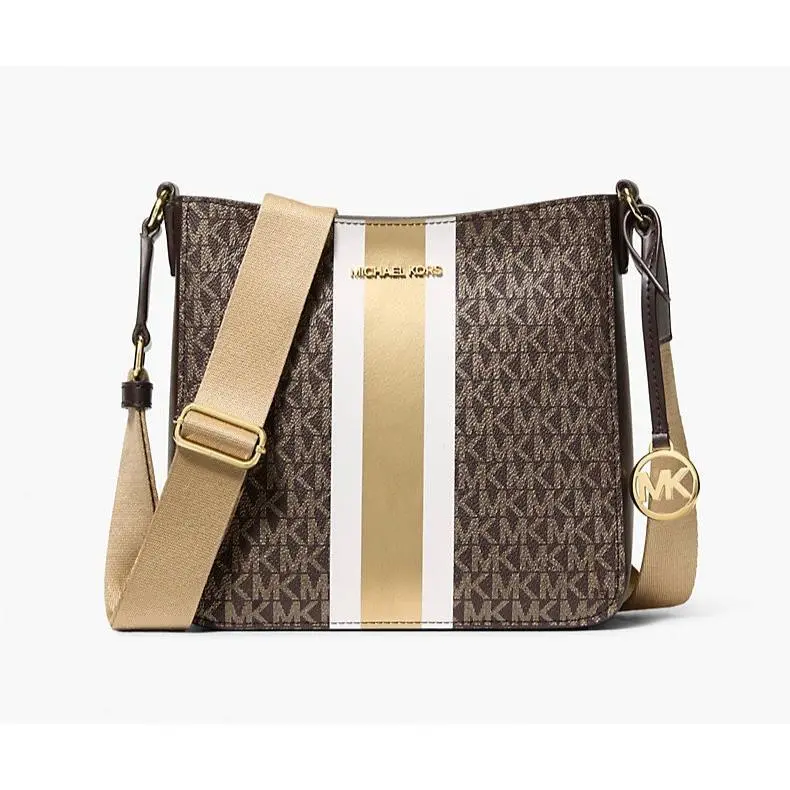 Michael Kors Jet Set Small Logo Stripe Crossbody Bag Brown Multi / Dust Bag