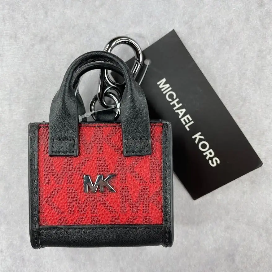 Micro Signature Logo Case Red Bag Charm Keychain Pod Case by Michael Kors