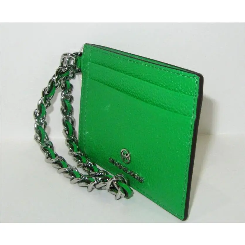 Michael Kors Palm Green Jet Set Charm Small Leather ID Chain Card Holder