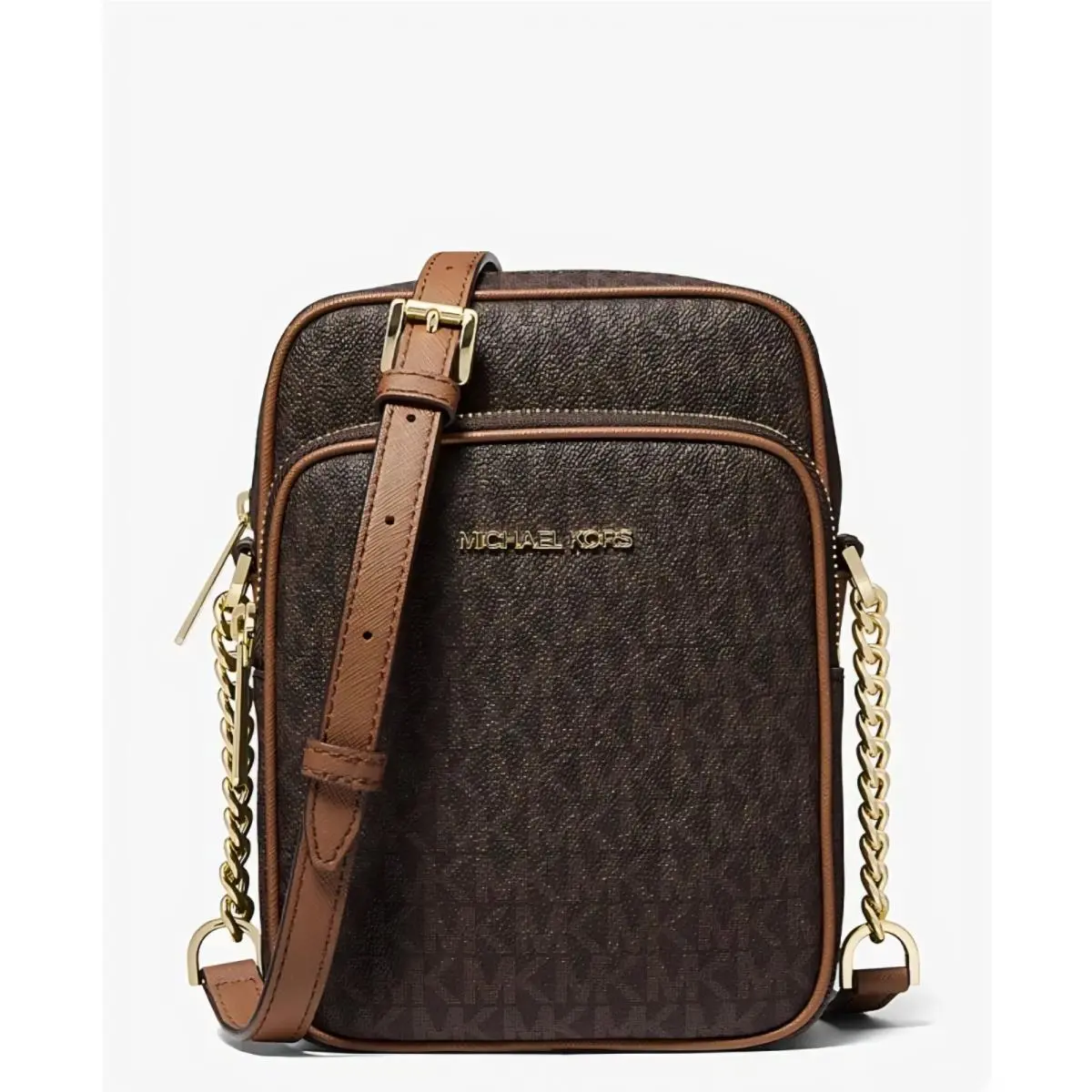 Michael Kors Jet Set Travel Medium MK Logo Crossbody Bag Brown Gold