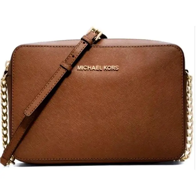 Michael Kors Jet Set Large East West Crossbody Bag Brown Saffiano Leather Gold