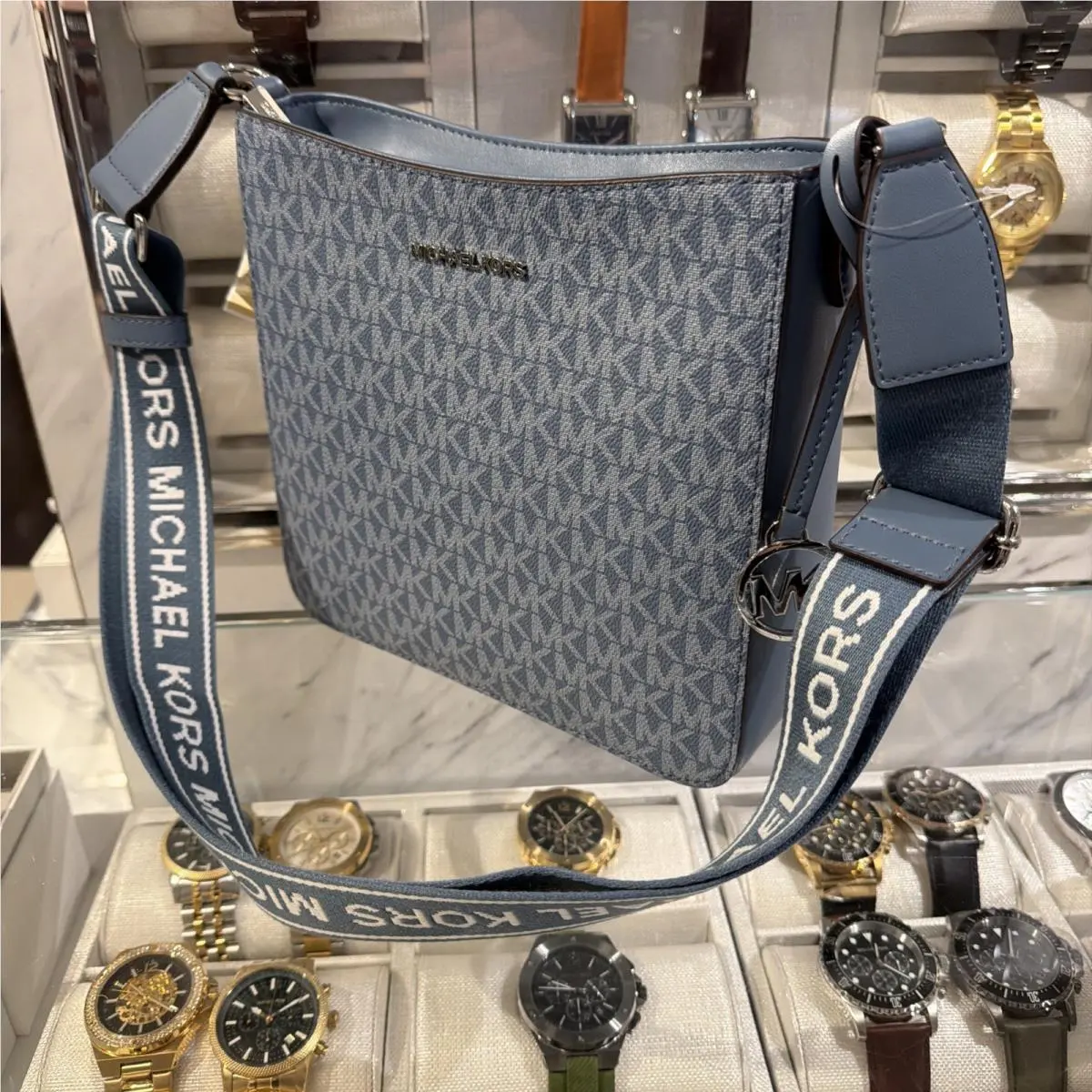 Jet Set Travel Messenger Crossbody Bag Denim MK Signature RT by Michael Kors