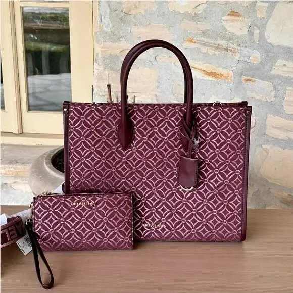 Michael Kors Mirella SM Shopper Crossbody Bag + Double Zip Wallet Oxblood
