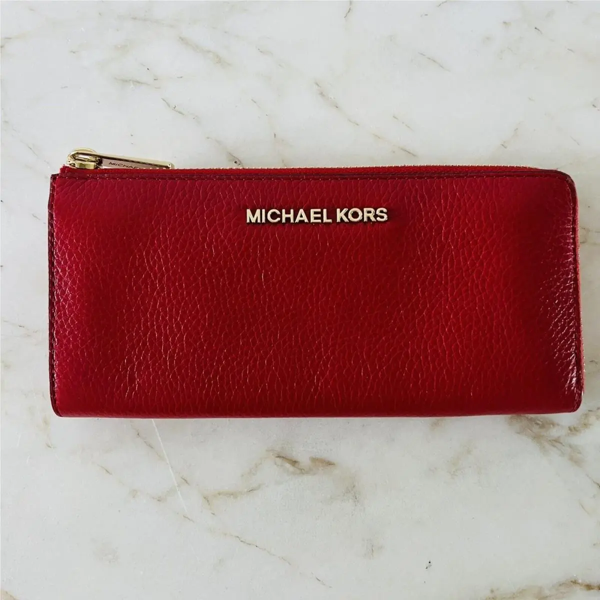 Michael Kors Jet Set Travel Scarlet Leather Three Quarter Zip Continental Wallet