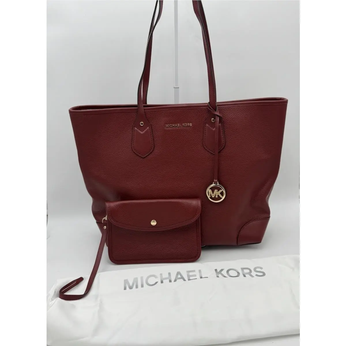 Michael Kors Large Eva Maroon Pebbled Leather Tote Shoulder Bag Wallet