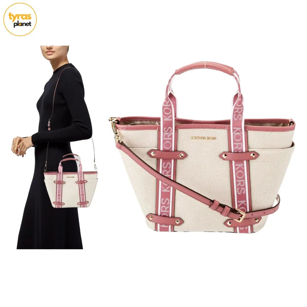 Michael Kors Maeve Small Canvas Open Tote Rose Leather