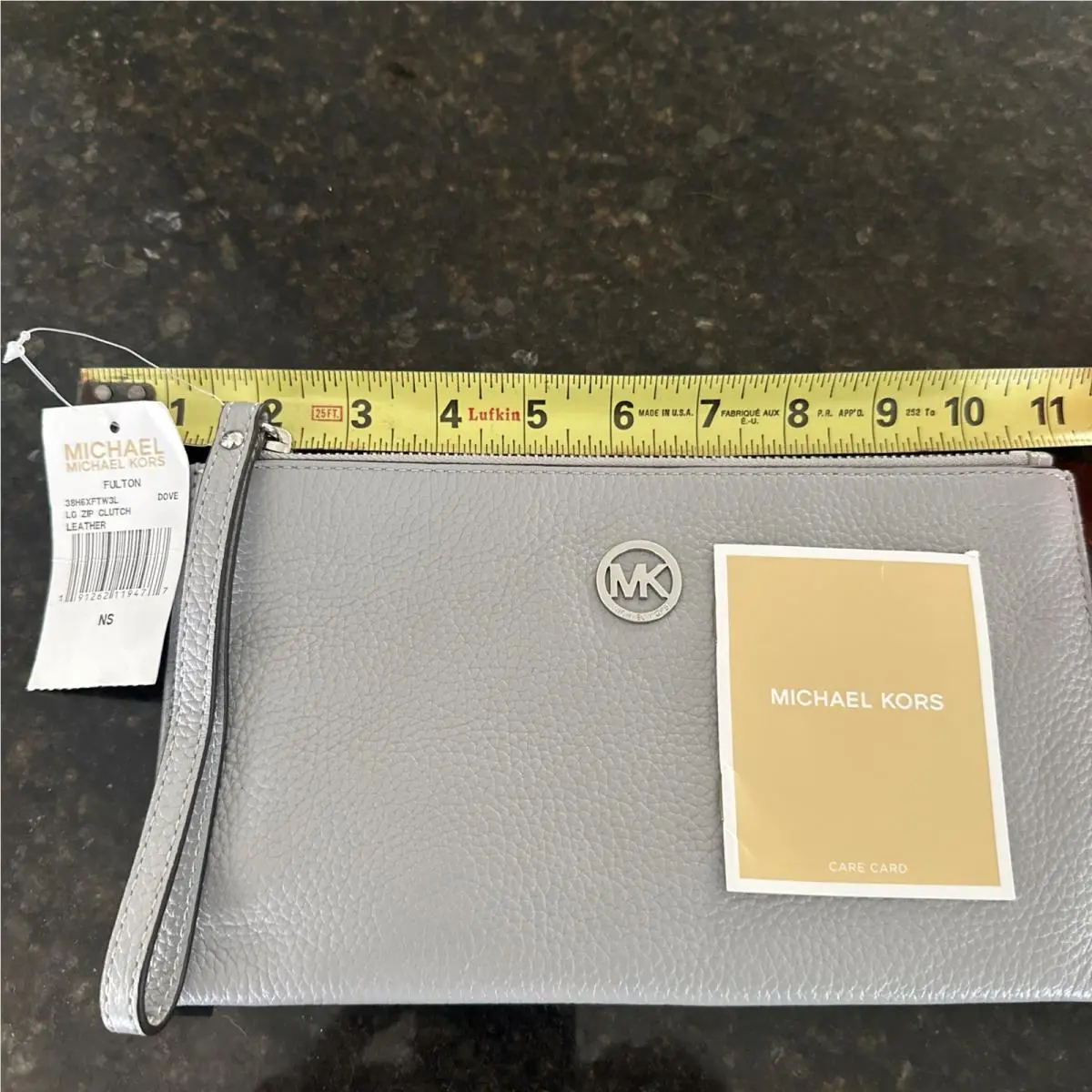 Michael Kors Gray Pebbled Leather Zip Wristlet Clutch Wallet