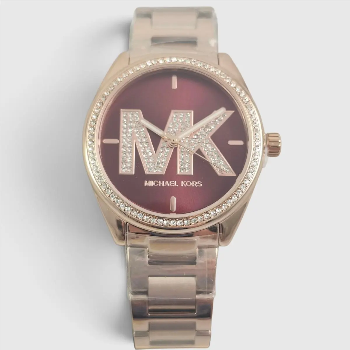 Michael Kors Red Janelle Pave Glitz Rose Gold Stainless Steel Watch MK7382