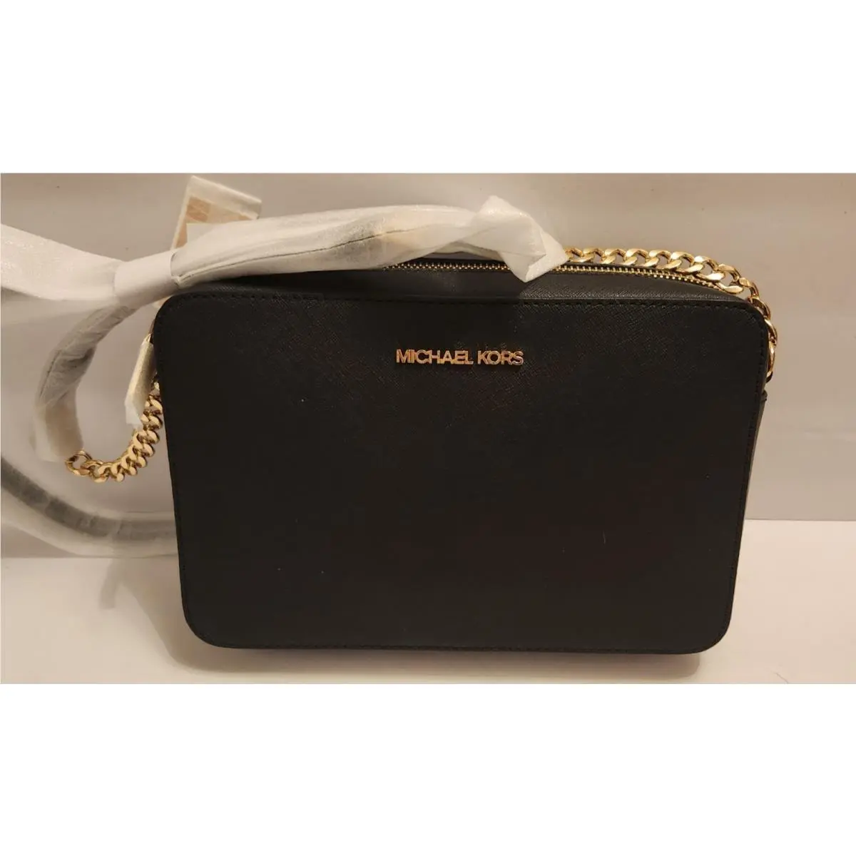 Michael Kors Jet Set Saffiano Leather Crossbody Bag w/ Gold Strap Hardware