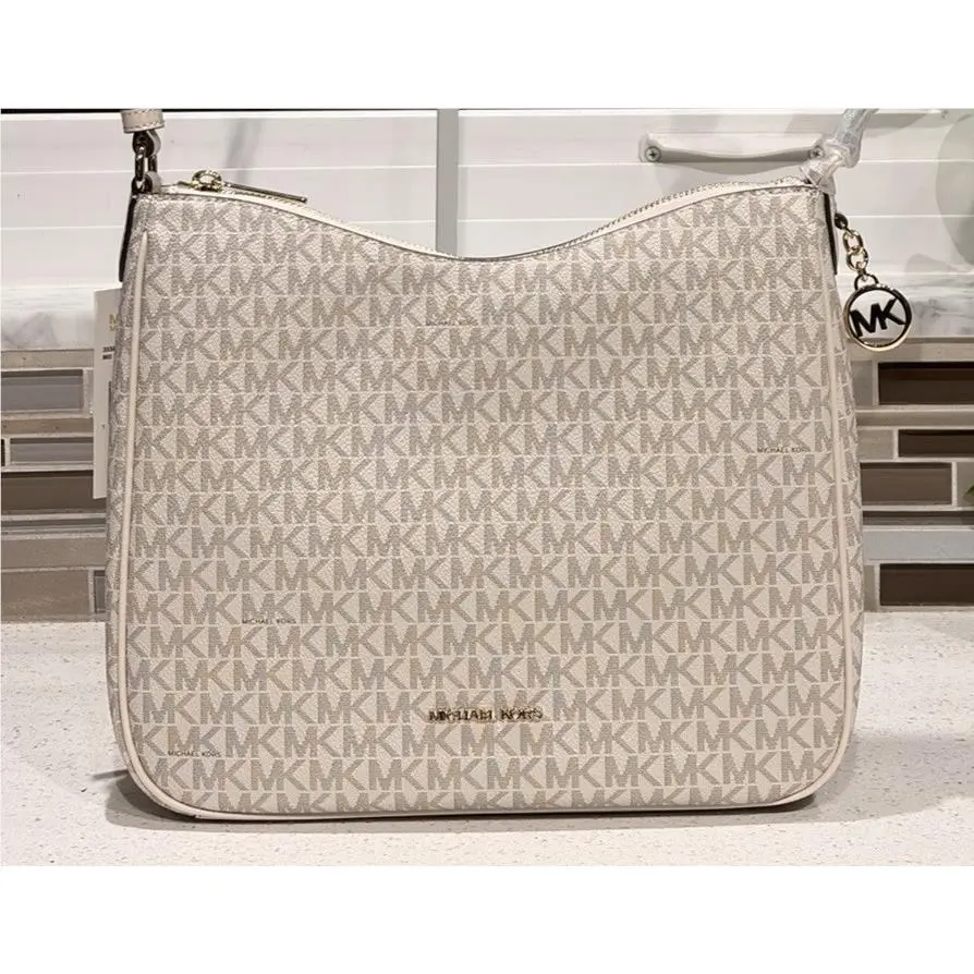 Nayla Medium Zip Messenger Crossbody Bag Tote Purse MK Cream Gold by Michael Kors