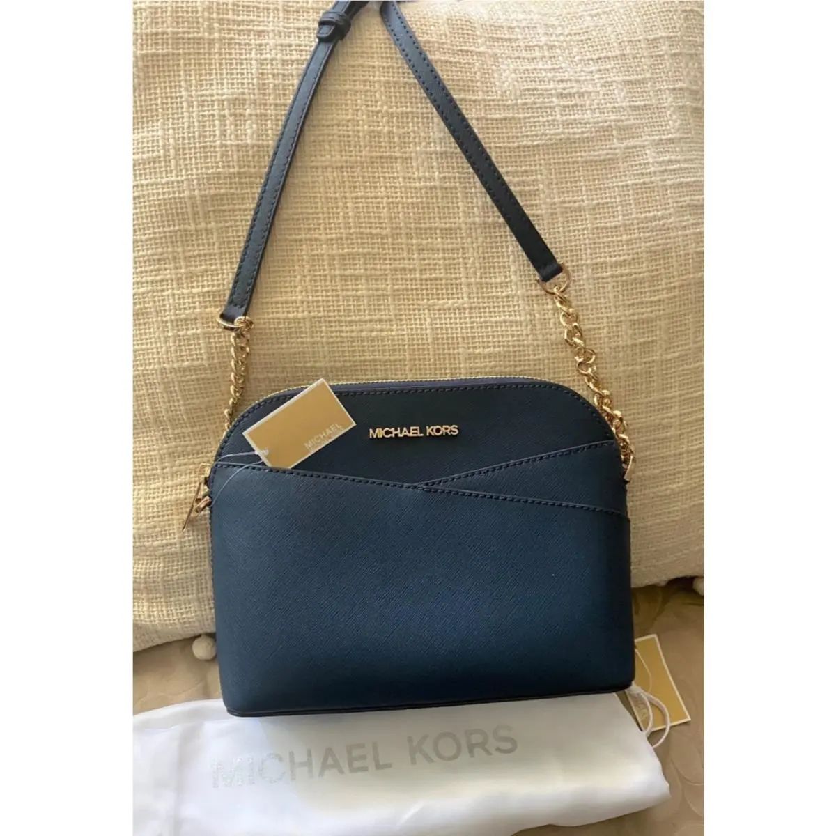 Jet Set Navy Leather Med. Dome Crossbody See Measures by Michael Kors