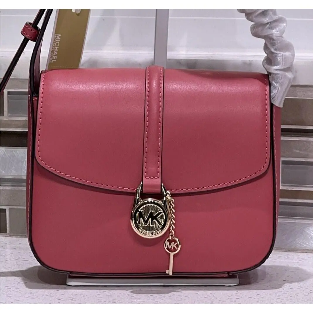 Lyra Small Flap Crossbody MK Key Lock Bag Purse Berry Pink Leather by Michael Kors
