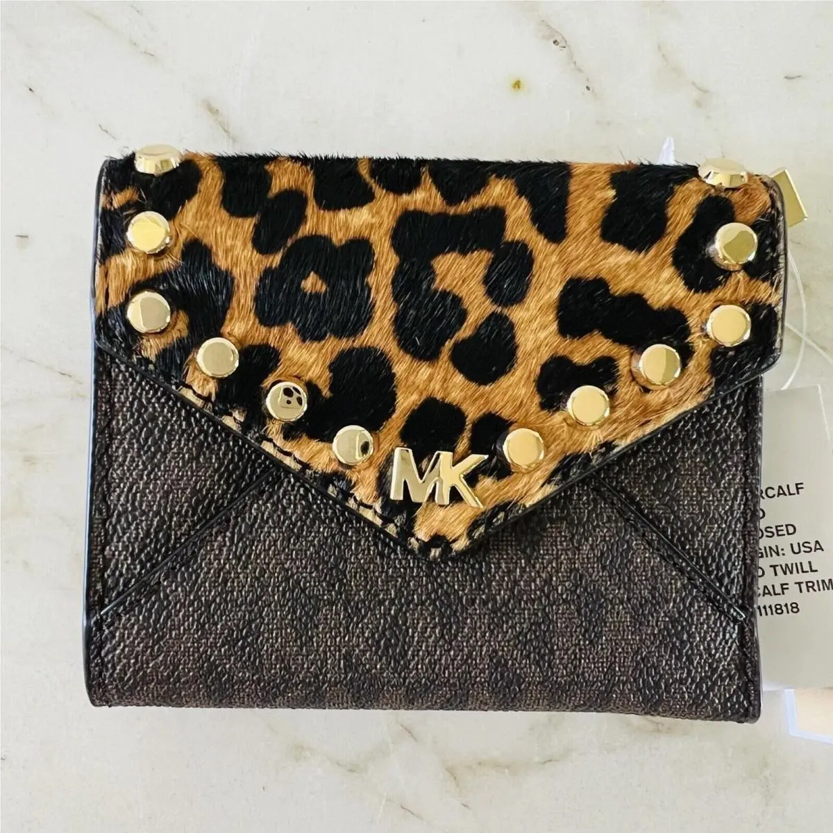 Mott Brown Multi Leather Medium Slim Envelope Tri-fold Card Wallet by Michael Kors